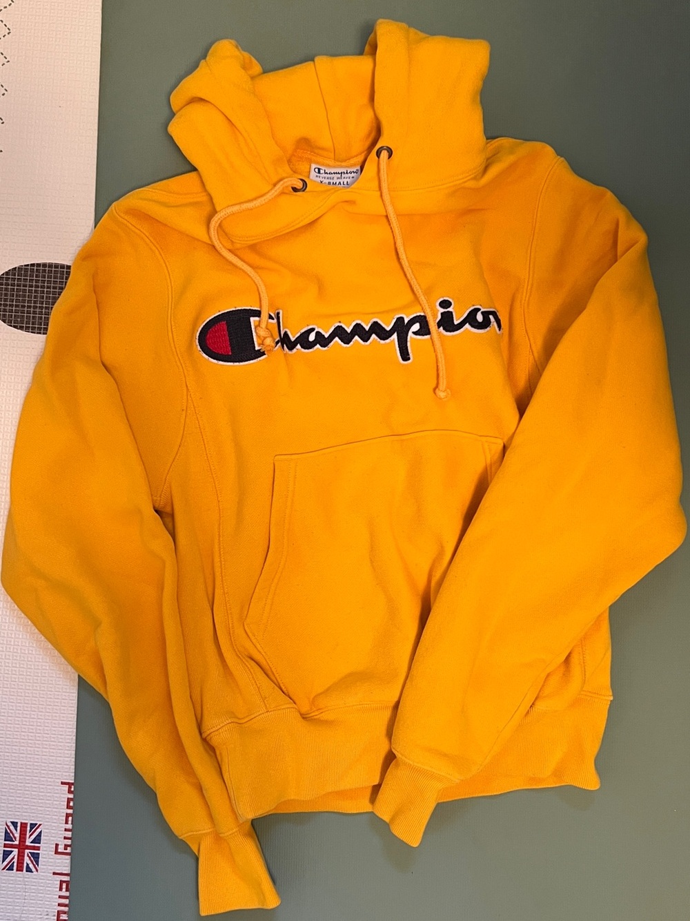 Champion Men’s Bright Yellow Crewneck Hoodie with Logo